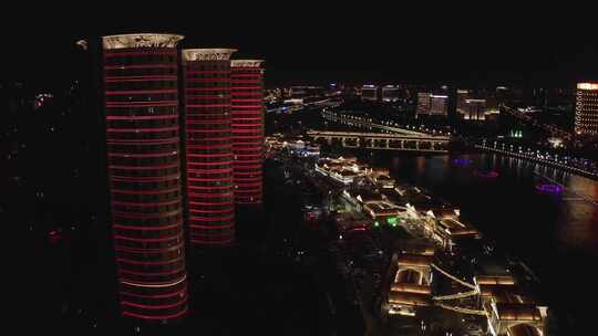 航拍内蒙古呼和浩特东河音乐喷泉夜景