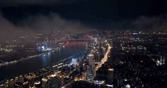 上海夏季平流雾夜景航拍