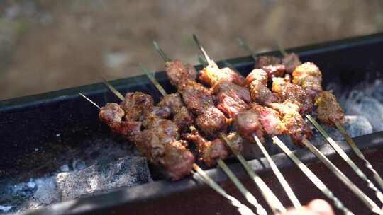 中国烧烤中式美食美味羊肉串牛肉串在烤架上