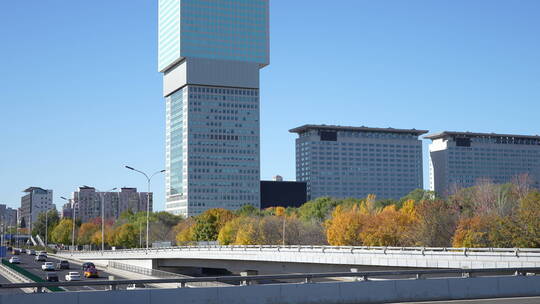 北京高楼建筑秋天秋景