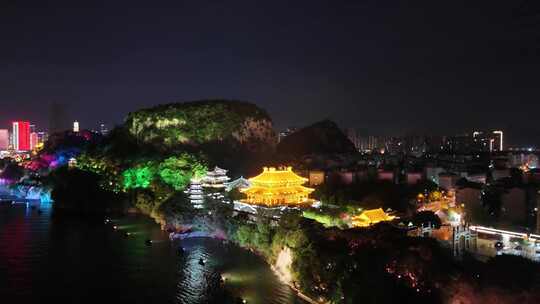 广西柳州城市夜景灯光航拍