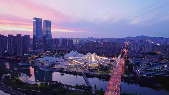 中国长沙梅溪湖公园夜景航拍