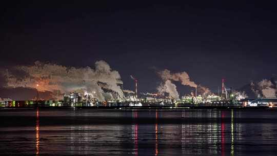 沿海工厂排放浓烟