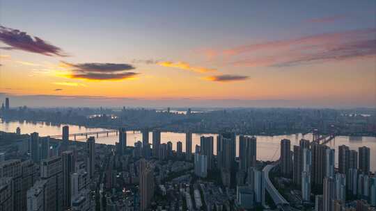 中国武汉两江四岸城市地标风光