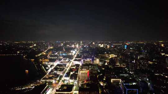 杭州城市夜幕降临夜景交通航拍