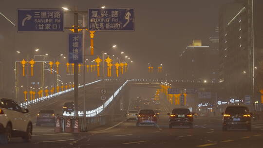 城市新年 新年夜景 过年街道氛围视频素材模板下载