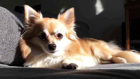 惬意午后阳光洒在慵懒小狗身上