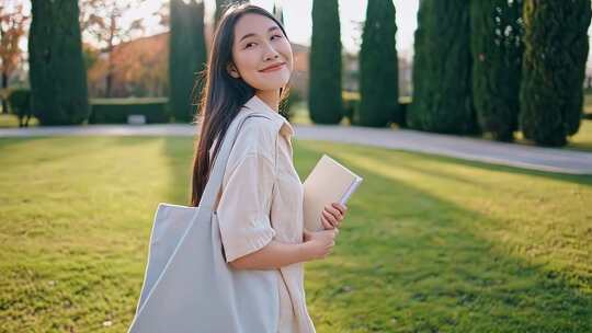 女大学生校园走路