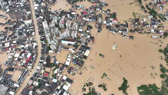 城镇洪水淹没航拍山洪水灾自然灾害极端天气视频素材模板下载