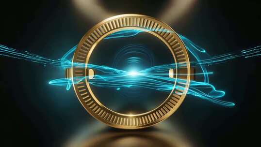 金色圆环带蓝色光效素材