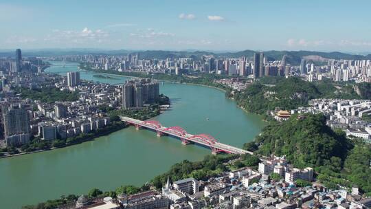 航拍广西柳州柳江两岸城市景观 4k