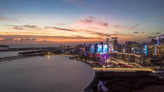 深圳 前海 航拍 湾区之光 晚霞 夜景 摩天轮