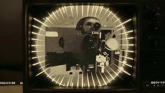 老式电视机播放宇航员画面