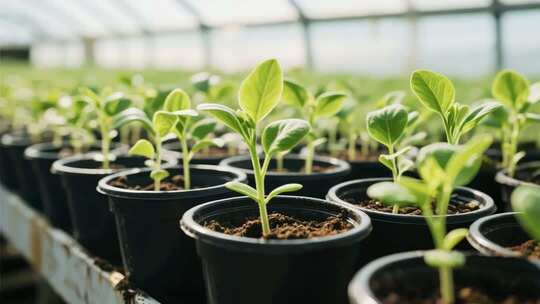 温室大棚内盆栽蔬菜幼苗