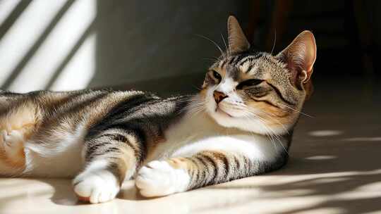 慵懒猫咪享受阳光沐浴的惬意午后