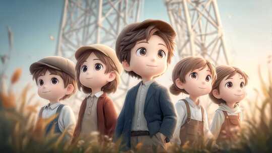 卡通孩童眺望未来充满希望