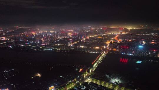 城市航拍洛阳阴雨天后城市云海夜景建筑