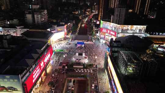 长沙步行街中心广场夜景航拍