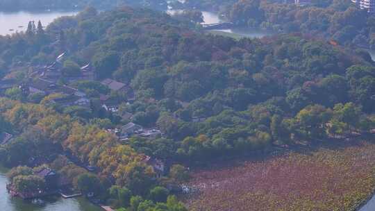 浙江杭州西湖景区宝石山保俶塔航拍北山街素