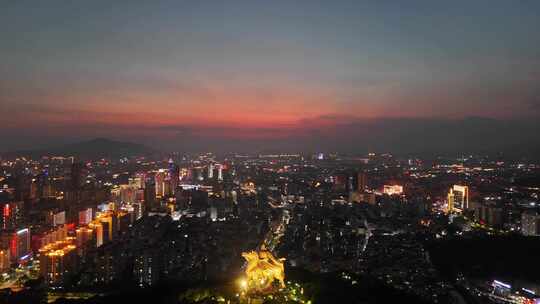 夕阳晚霞中的泉州夜景航拍