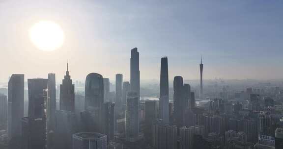 广州珠江新城CBD清晨航拍