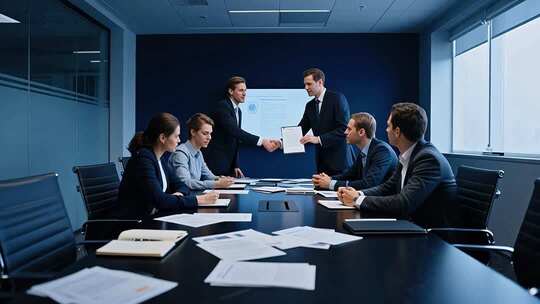 商务人士办公室会议握手场景