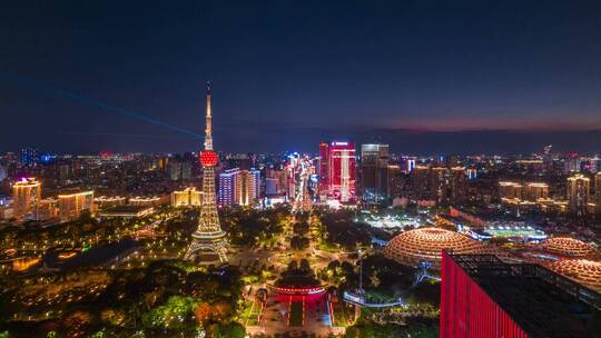 佛山城市CBD夜景航拍延时