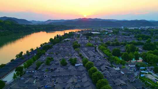 四川阆中古城高视角航拍古建筑街道夜景