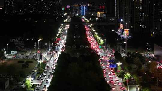 航拍鄂州地标旅游景点吴都乔街夜景