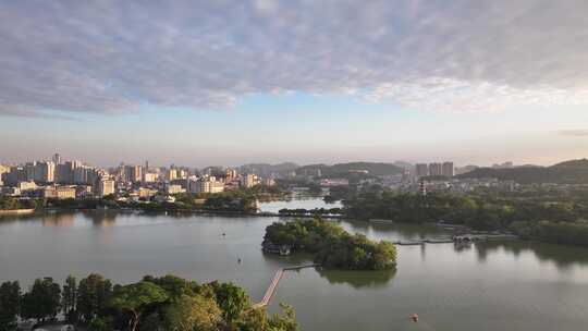 惠州惠城区傍晚夕阳航拍