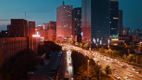 中国辽宁沈阳城市夜景青年大街马路航拍