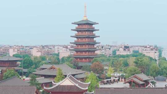 航拍上海宝山寺佛教寺院自然风光