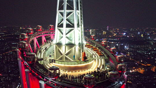 广州塔夜景CBD珠江新城航拍城市