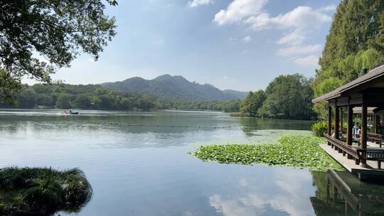 4k 俯瞰杭州西湖山水景观