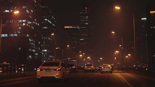 北京国贸夜景车窗视角视频素材模板下载
