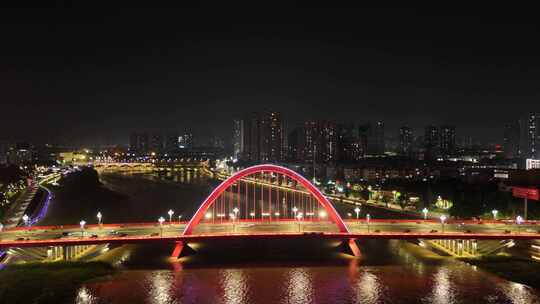 四川德阳夜景德阳彩虹桥夜景航拍