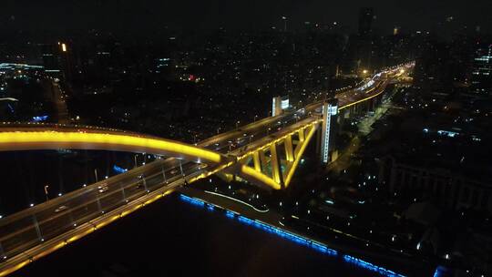 上海卢浦大桥夜景4K航拍