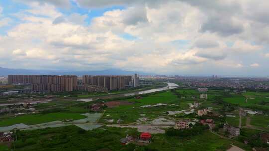 莆田木兰溪城市与田园风光鸟瞰全景