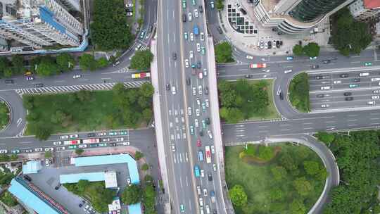 广州天河东路交通车流航拍