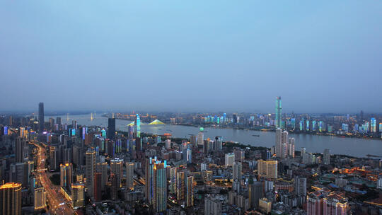 航拍武汉城市夜景江景灯光秀