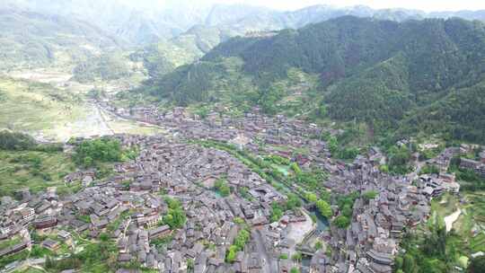 贵州黔东南西江千户苗寨风景区古建筑群航拍