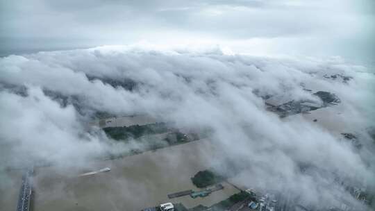 城市江岛云海  航拍