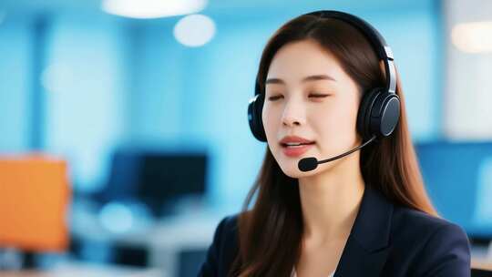 办公室戴耳机工作的女性