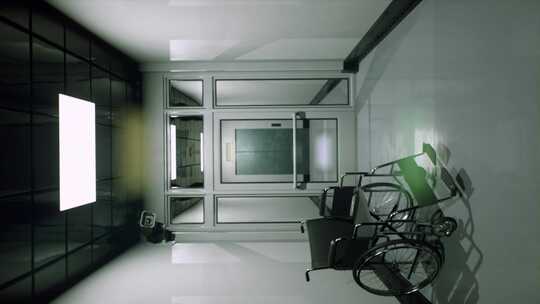玻璃门、电梯门、走廊、轮椅