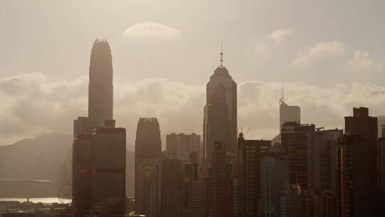 香港航拍港岛国金IFC日出视频素材模板下载