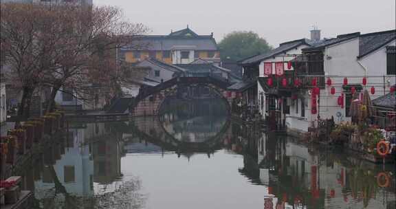 浙江绍兴安昌古镇冬季雪景航拍