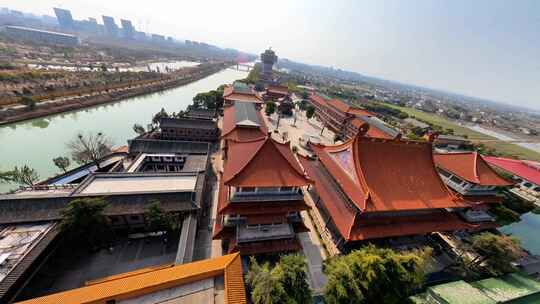 穿越机航拍扬州高旻寺鸽子群寺庙建筑