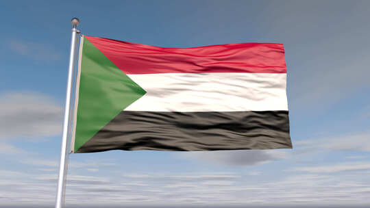 苏丹国旗动画与天空和云