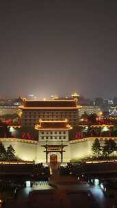 陕西西安永宁门夜景西安城墙夜景竖版航拍