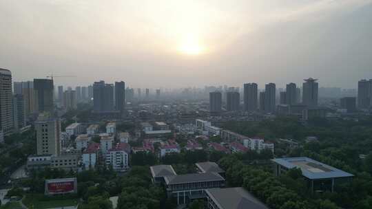 河北邯郸城市日落晚霞夕阳航拍